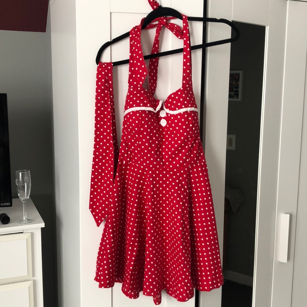 Sara women’s small dress 50’s costume red polka dot headscarf cosplay